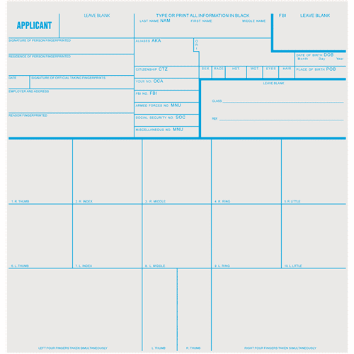 Sirchie Applicant Record Cards FD258 - Tactical & Duty Gear